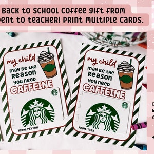 Regalo personalizado para maestros de regreso a clases del estudiante • Descarga digital Tarjeta de regalo de café para el primer día de regreso a clases • La razón por la que necesita cafeína