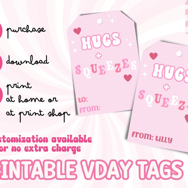 Pink Valentine's Day Gift Tags • Printable Digital Download • Toddler Party Favor Squeeze Pouch Tag School Daycare • Customization Available