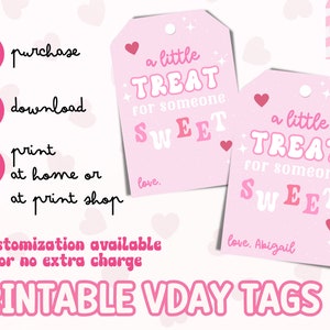 Pink Sweet Treat Valentinstag Geschenkanhänger • Druckbare digitaler Download • Kleinkind Party Favor Schule Kindertagesstätte • KOSTENLOSE Anpassung verfügbar