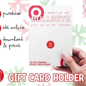 Porta-cartão-presente personalizado vermelho e branco para Natal • Download digital • Cartão-presente de boas festas • Presente do aluno para o professor