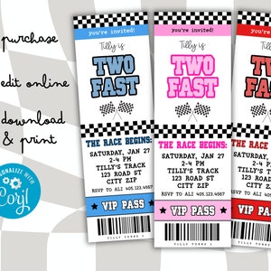Custom TWO FAST 2nd Birthday Party Invite • Instant Digital Download Template • Checkers Race Car Ticket Change ALLE Details Alle Farben 2