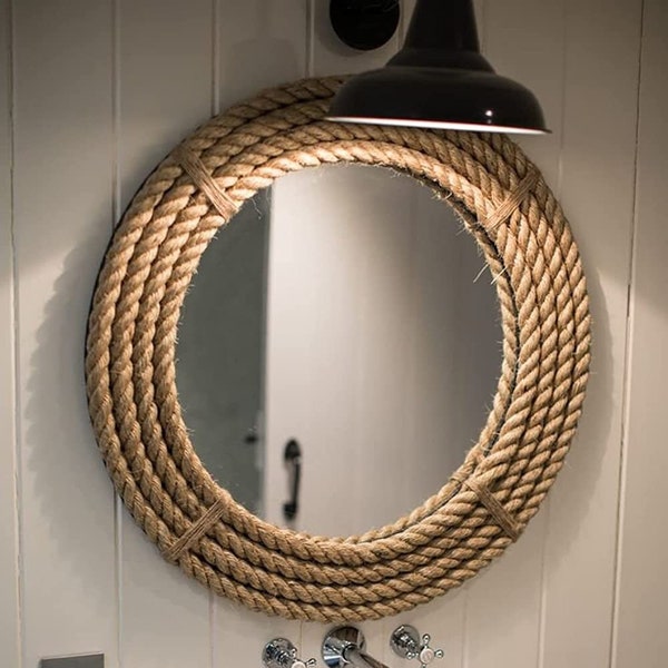 NAUTICAL Coastal Round Rope Mirror | Home Decor Large Wall Mirror | Hanging Rope Wall Mirror | Jute Rope Mirror - Twisted Rope