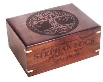 PERSONALIZED Adult Cremation Urn for Human Ashes Tree of Life Wooden Urn for Pets or Human Ashes Rosewood Memorial Funeral Urn Keepsake Box