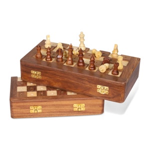 Set di scacchi per non vedenti/ipovedenti in palissandro/pieghevole/serie da viaggio con scacchiera extra da 10&quot; e 12&quot;, regalo, scacchi per ipovedenti