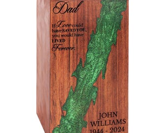 PERSONALIZED Adult Cremation Urn for Human Ashes Epoxy Green River Wooden Urn Human Ashes, Rosewood Memorial Funeral Urn Keepsake Box