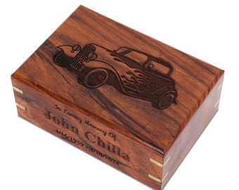 Personalized Rosewood Cremation Urn - Classic Car, Memorial Ashes