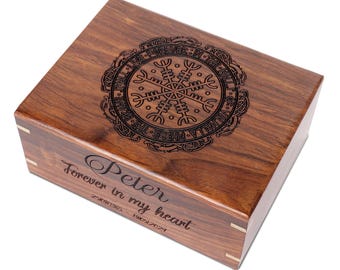 Wooden Cremation Urns for Human Ashes - Helm of Awe - Urn for Adult Male & Female - Decorative Urns, Funeral Urns, Burial Wood Urns for Men