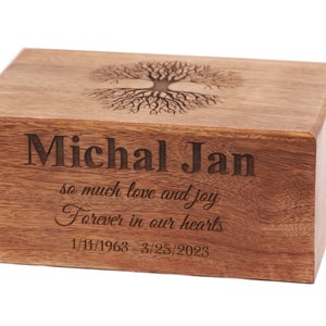 PERSONALIZED Cremation Urn for Human Ashes Adult - Large Male Female Wooden Tree of Life Urn Box, Casket for Ashes | Burial Columbarium Urn