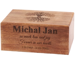 Personalized Tree of Life Cremation Urn – Wooden Ash Box, Adult Keepsake
