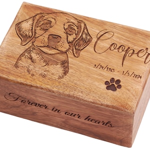 Boîte pour urnes en bois gravée portrait d'animal de compagnie pour cendres, urne pour chien de crémation pour cendres, urnes pour cendres de chien et de chat, cadeaux commémoratifs pour animaux de compagnie gravés