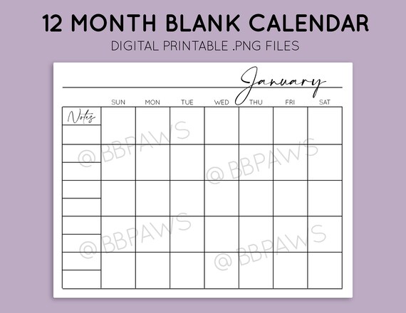 printable blank monthly calendar template sheets with notes etsy