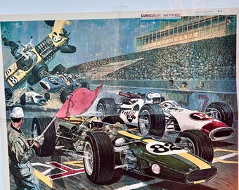 1967 Lotus-Ford Rennwagen-Poster, Leighton Fossum Formel 1 Kunst, Retro Motorsport