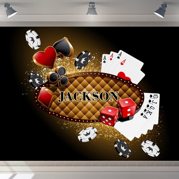 Custom Casino Vegas Poker Backdrop Aldult Backdrop Happy Birthday Party Decor Photography  Banner