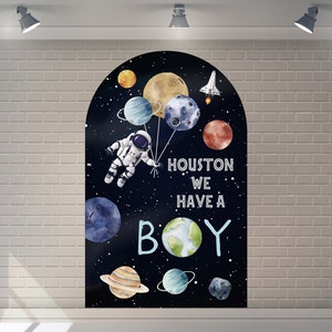 Fondo de arco de doble cara personalizado Fondo de cumpleaños de astronauta del espacio exterior Fotografía de baby shower Fondo personalizado