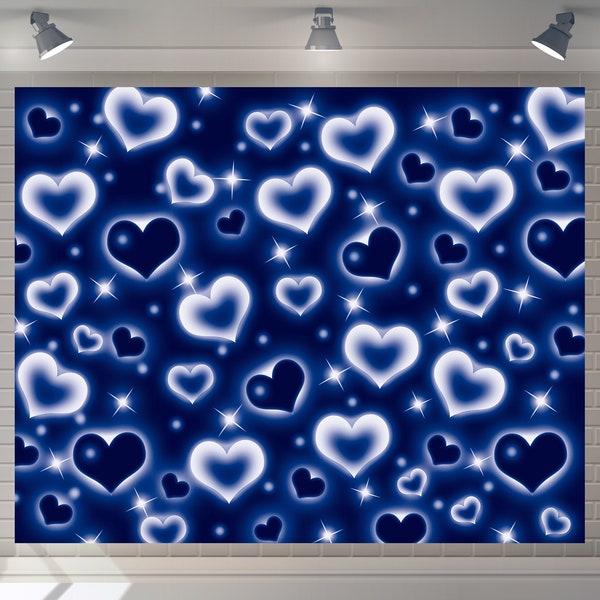 Custom love Early 2000s Blue Heart Backdrop 80 90 Party Decor Photography Toy Banner Active Live streaming Backdrop