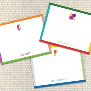 Kinder Buntes Personalisiertes Briefpapier Individuelle Notizkarten mit Umschlägen Individuelles Briefpapier Preppy Monogramm Danke Notizen