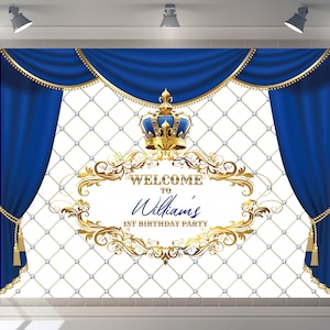 Benutzerdefinierte Blau und Gold Teppich Royal Blau Kronprinz Alles Gute zum Geburtstag Party Hintergrund Baby Shower Hintergrund Fotostand Fotografie Banner
