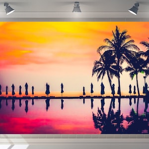Photography Backdrop Happy Birthday Party Decor Coconut Palm Island Photography Boys Sunset Banner