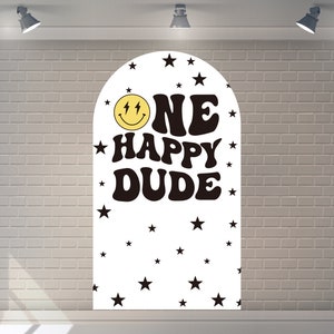 Benutzerdefinierte doppelseitiger Bogen Cover One Happy Dude Hintergrund Lächeln Geburtstag Hintergrund Babyparty Fotografie Personalisierter Party Hintergrund