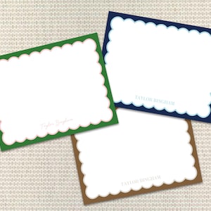 Papelería de borde ondulado de dos colores Papelería personalizada Tarjetas de notas personalizadas con sobres Papelería personalizada Monograma preppy