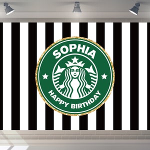 Benutzerdefinierte Baby Shower Backdrop Starbucks Backdrop Happy Birthday Party Decor Fotografie Kaffee Banner