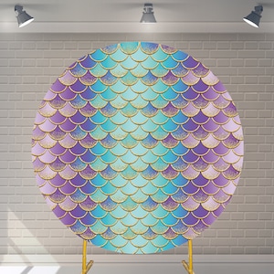 Toile de fond ronde sirène personnalisée avec toile de fond d&#39;anniversaire élastique