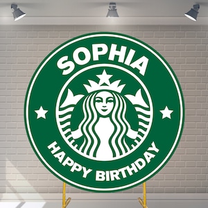 Benutzerdefinierte Starbucks runden Hintergrund mit elastischen Geburtstag Hintergrund Babyparty Fotografie personalisierte Event Party Hintergrund