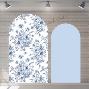 Capa de arco dupla face personalizada, fundo floral azul, fundo de aniversário, laços azuis, fotografia de chá de bebê, fundo de festa de evento personalizado