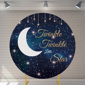 Custom Twinkle Little Stars Round Backdrop with Elastic Birthday Backdrop  Personalized Baby Shower Moon Starry Sky Background