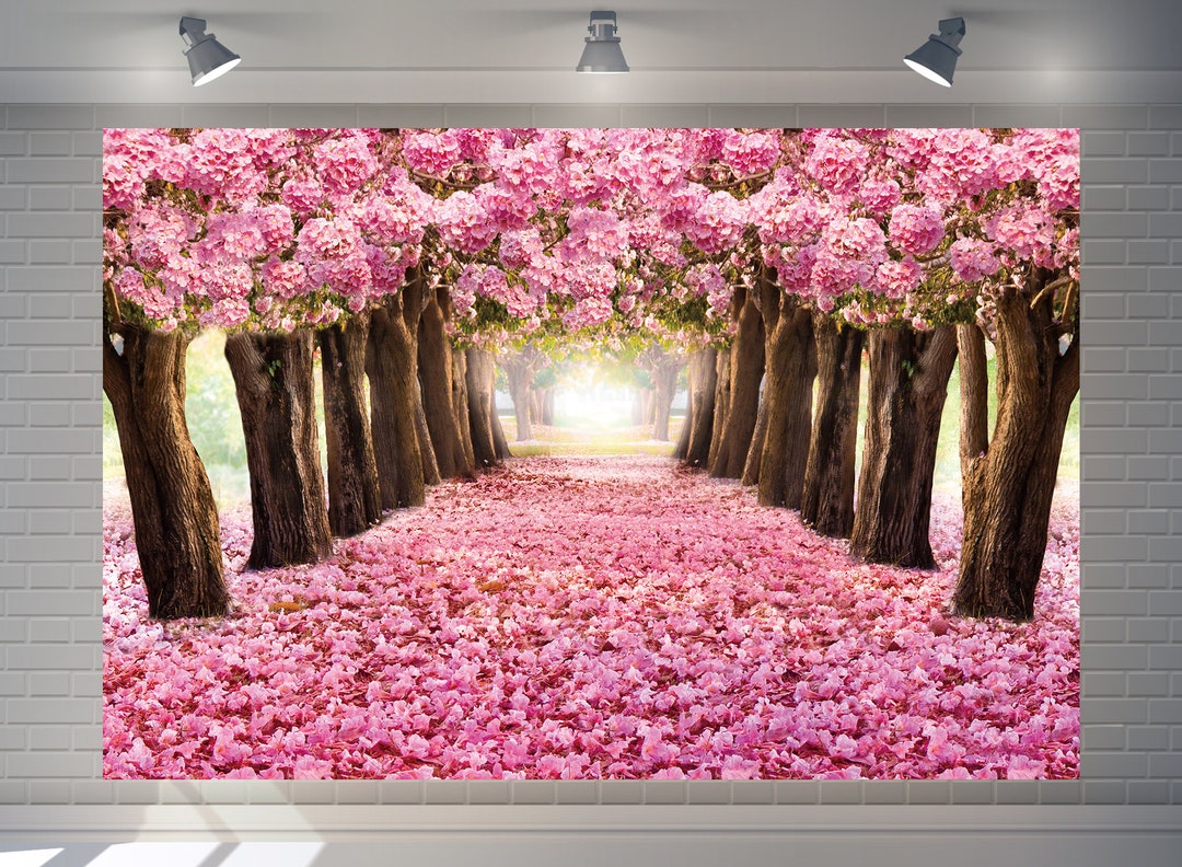 8x6FT Spring Pink Sakura Flowers Dreamy Backdrop Spring Natural Landscape Floral Blossoms Photography Background For Wedding Bridal Shower Portrait Banner Photo Booth Prop Princess Gift