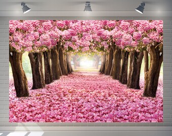 Pink Flower Tree Tunnel Photography Backdrop: Romantic Spring