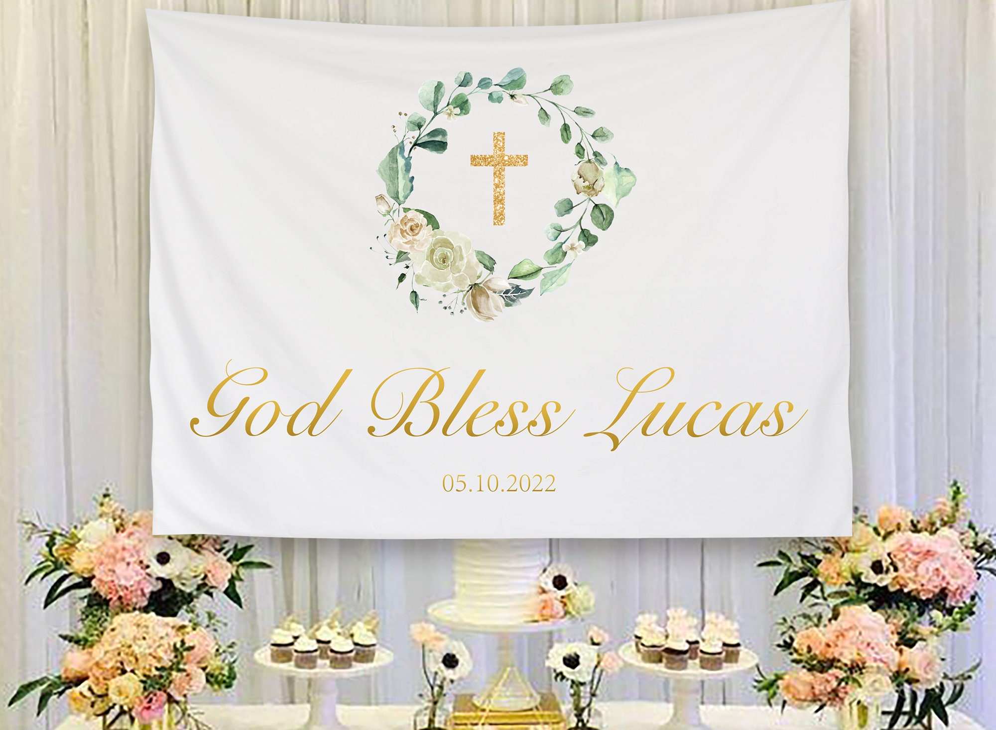 Custom Baby Shower Backdrop god bless Backdrop Happy Birthday Party Decor Photography Toy Banner Active
