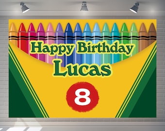 Custom Baby Shower Backdrop Crayon Personalize Backdrop Happy Birthday Party Decor Photography Boys Banner