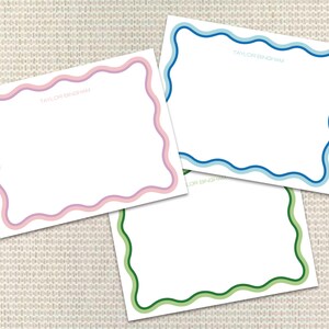 Papelería de borde ondulado de dos colores Papelería personalizada Tarjetas de notas personalizadas con sobres Papelería personalizada Monograma preppy