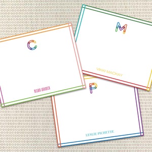 Kinder Buntes Personalisiertes Briefpapier Individuelle Notizkarten mit Umschlägen Individuelles Briefpapier Preppy Monogramm Danke Notizen