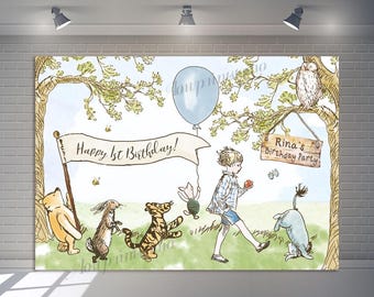 Custom Baby Shower Backdrop Winnie Bear Backdrop Happy Birthday Party Decor Photography Banner
