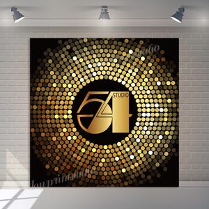 Custom Studio 54 Birthday Photo Backdrop 40th 50th 60th Gold and Black Photography Background Vinyl Polyester
