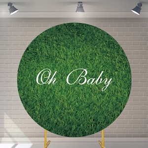 Custom Grass Wall Round Backdrop with Elastic Birthday Backdrop Baby Shower Photography Personalized Safari Party Background