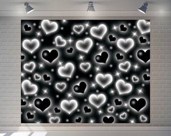 Custom love Early 2000s Black Heart Backdrop 80 90 Party Decor Photography Toy Banner Active Live streaming Backdrop