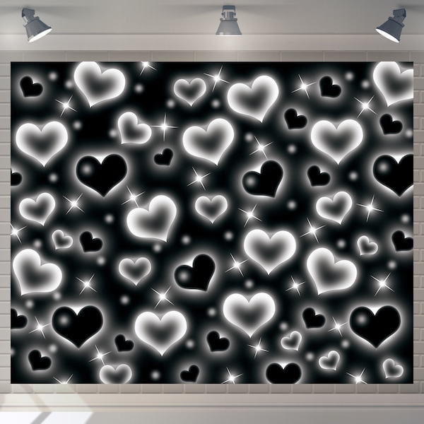 Custom love Early 2000s Black Heart Backdrop 80 90 Party Decor Photography Toy Banner Active Live streaming Backdrop