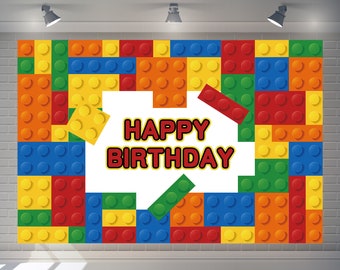 Custom Building Blocks Happy Birthday Party Backdrop Baby Shower Background Photo Booth Decor Photography Banner