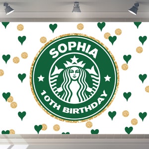 Benutzerdefinierte Baby Shower Backdrop Starbucks Backdrop Happy Birthday Party Decor Fotografie Kaffee Banner