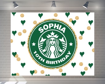 Custom Baby Shower Backdrop Starbucks Backdrop Happy Birthday Party Decor Photography  coffee  Banner