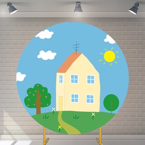 Fondo redondo personalizado de casa de cerdo con fondo elástico para cumpleaños, fotografía para Baby Shower, fondo personalizado para eventos y fiestas