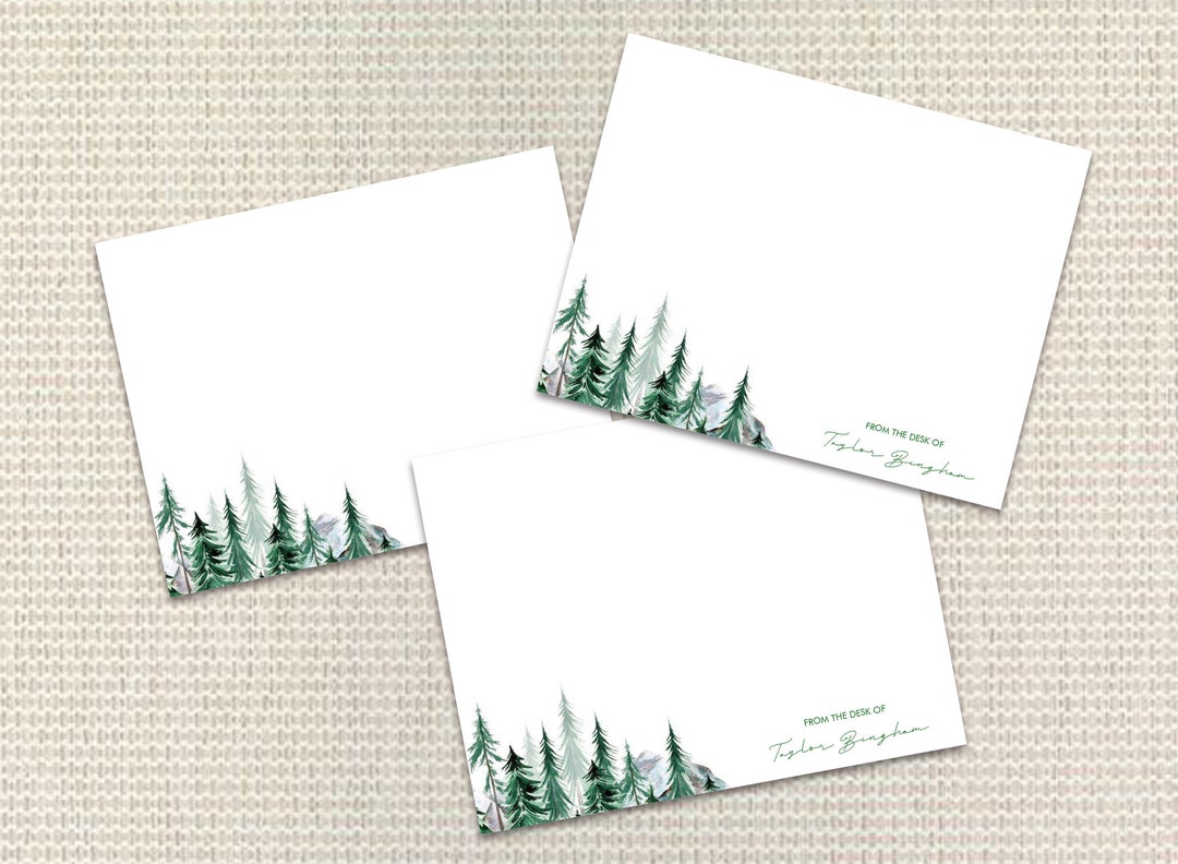 Pine Tree Forest Stationery, Personalized Note Cards With Envelopes - Etsy