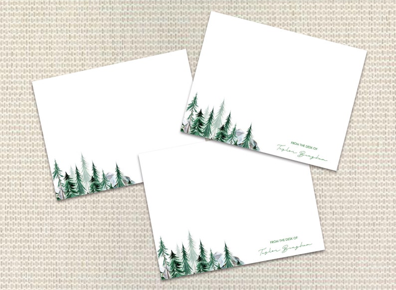 Pine Tree Forest Stationery, Personalized Note Cards With Envelopes - Etsy