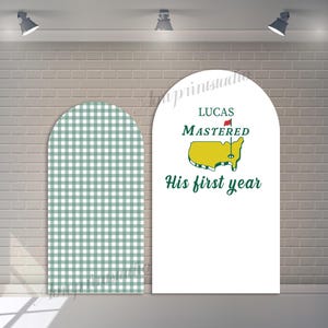Capa de arco dupla face personalizada, fundo com furo em um, fundo de aniversário, fotografia de chá de bebê, fundo personalizado para a primeira festa do Golf Masters