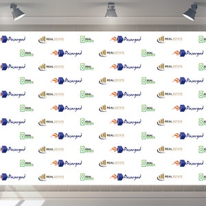 May include: White backdrop with a repeating pattern of the Pasargad Real Estate logo. The logo features a blue cube with an orange flame, the text "Pasargad" and the words "Real Estate".