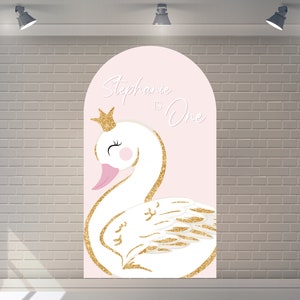 Fondo de cisne con cubierta de arco de doble cara personalizado, fondo de bayas para primer cumpleaños, fotografía de Baby Shower, fondo de fiesta personalizado