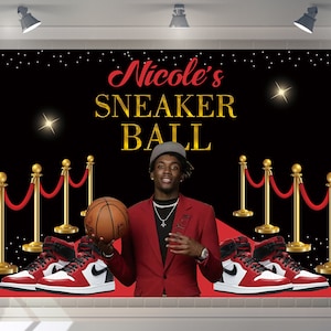 Custom Sneaker Ball Backdrop Sneaker Ball party theme Backdrop Happy Birthday Party Decor Photography Birthday Banner